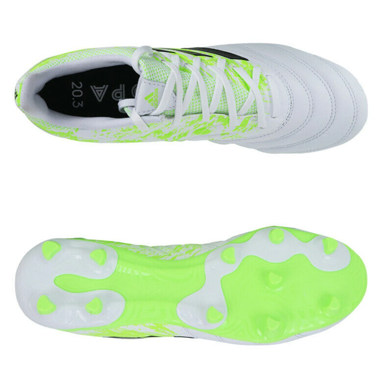 Adidas Copa 20.3 Firm Ground Adult Soccer Cleats G28553 - Cloud White / Core Black / Signal Green 5 Adidas Copa 20.3 Firm Ground Adult Soccer Cleats G28553 - Cloud White / Core Black / Signal Green - Image 5