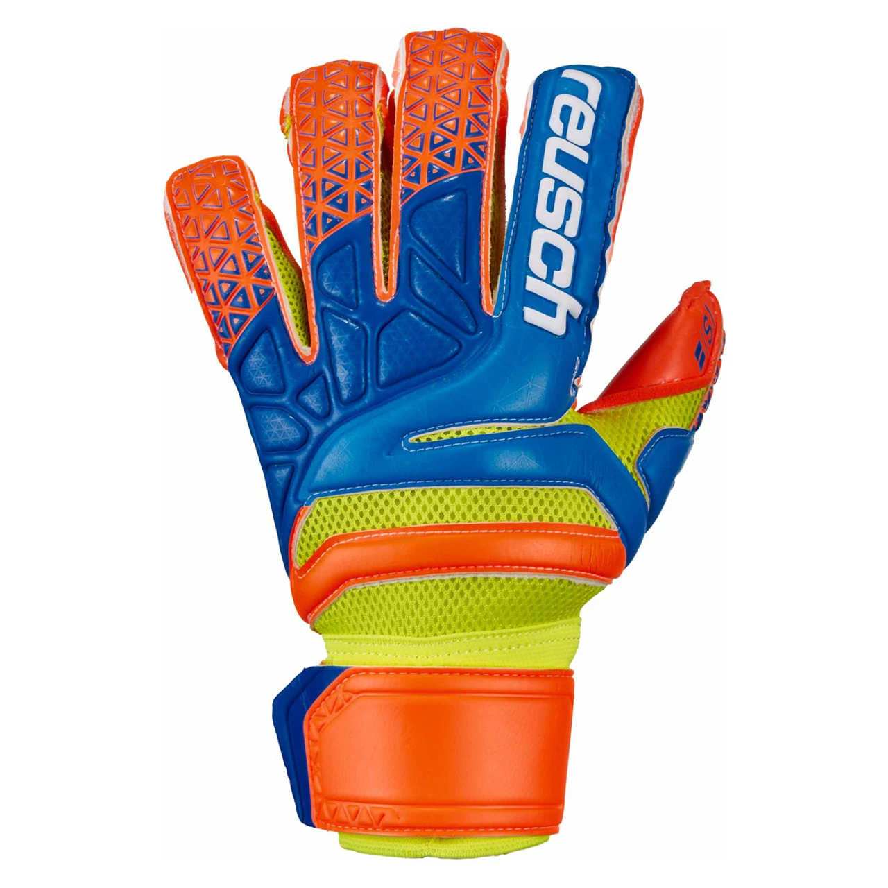 Reusch Prisma STF S1 FS Soccer Goalie Gloves - Orange, Blue, Yellow 2 Reusch Prisma STF S1 FS Soccer Goalie Gloves - Orange, Blue, Yellow - Image 2