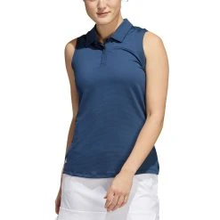 Adidas FW22 Women's Textured Sleeveless Polo -Ball Sports Equipment Discount Store adidas fw22 womens textured sleeveless polo crew navy front itempicture