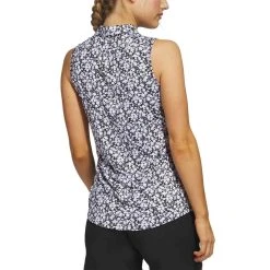 Adidas Women's Ultimate365 Printed Sleeveless Polo -Ball Sports Equipment Discount Store adidas ss23 womens ultimate365 printed sleeveless polo black back itempicture