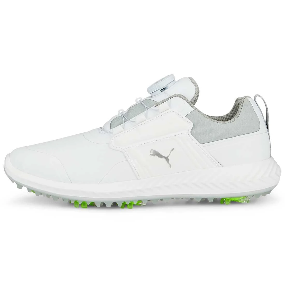 Puma Juniors Ignite PWRCAGE Golf Shoes White/Metallic Silver 1 Puma Juniors Ignite PWRCAGE Golf Shoes White/Metallic Silver
